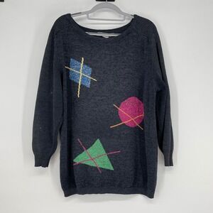 Vintage GEOFFREY BEENE Gray‎ Sparkle Knit Long Sleeve Sweater Top Size M Holiday